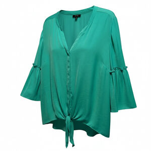 Alfani women's plus-size tie-front bell-sleeve blouse in green size 3X